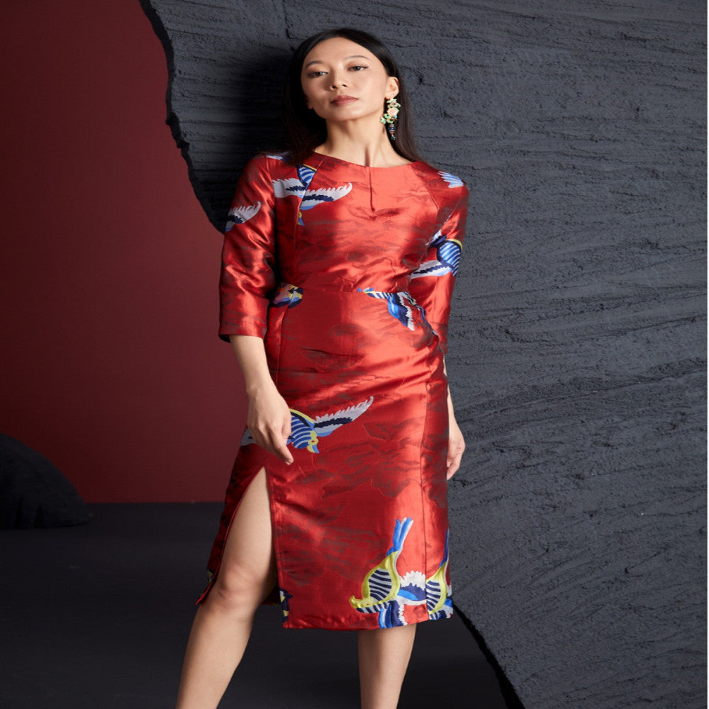 Fulang Original Design Style Shop Confident Luxury Jacquard Slim Fit Improved Hip Wrapped China Chic Long Cheongsam Dress image 4