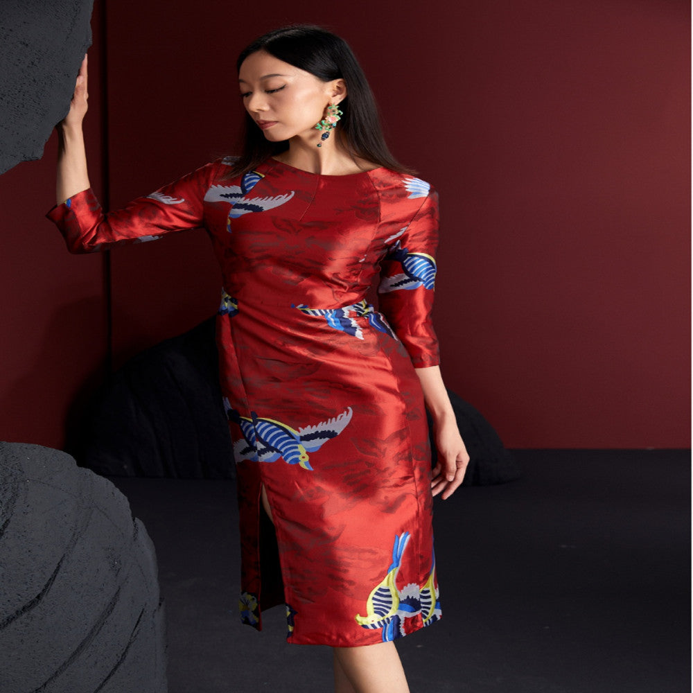 Fulang Original Design Style Shop Confident Luxury Jacquard Slim Fit Improved Hip Wrapped China Chic Long Cheongsam Dress image 0