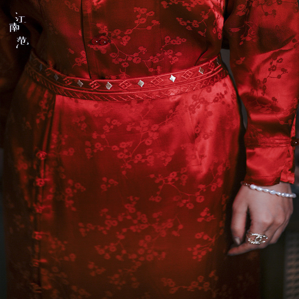 Jiangnan Fan Red Improved Tang Dress Versatile New Chinese High Waist Mid length Half length Skirt 2024 New Edition image 3