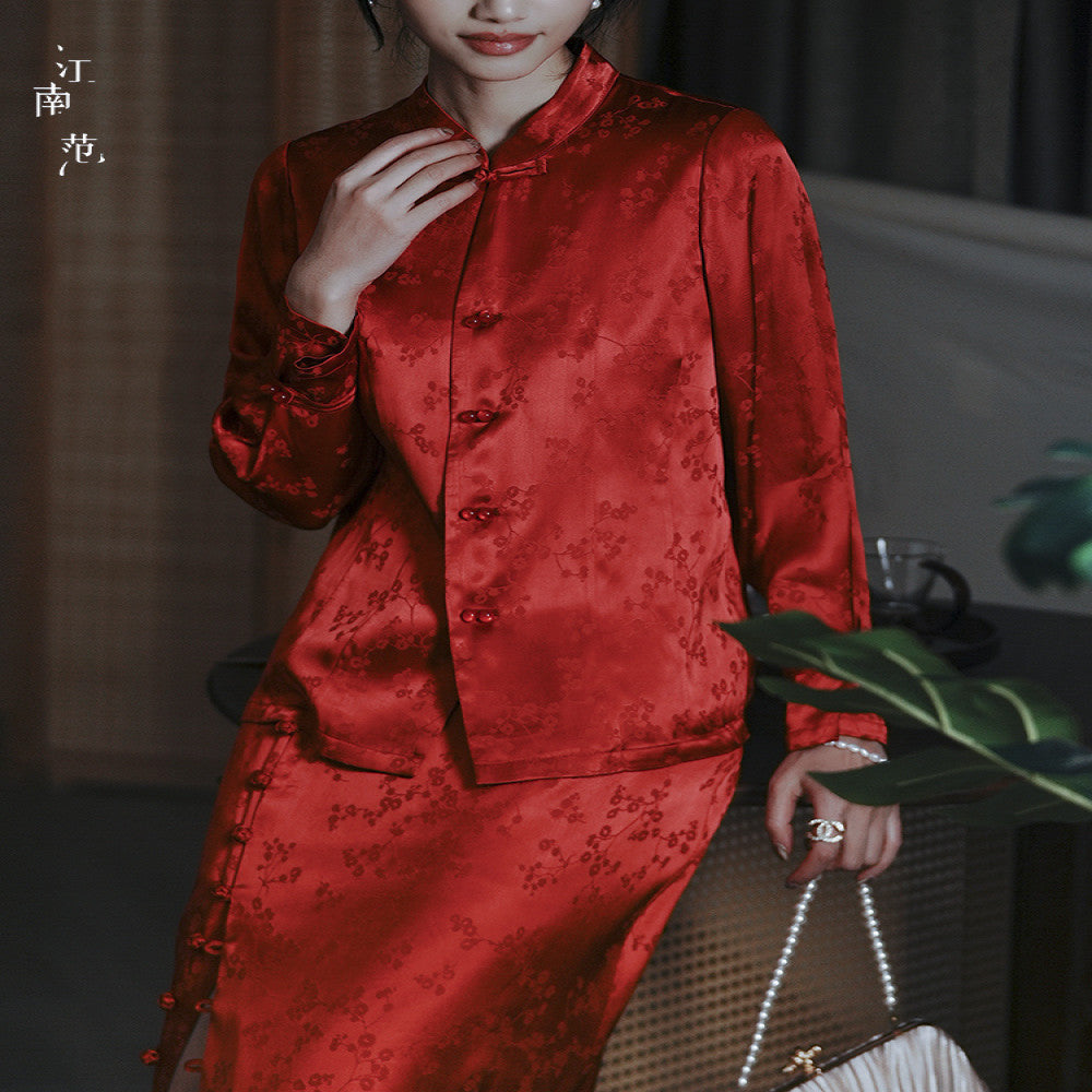 Jiangnan style red Tang suit top new Chinese style improved young style double breasted engagement toast dress can be worn as a small shirt at ordinary times image 1