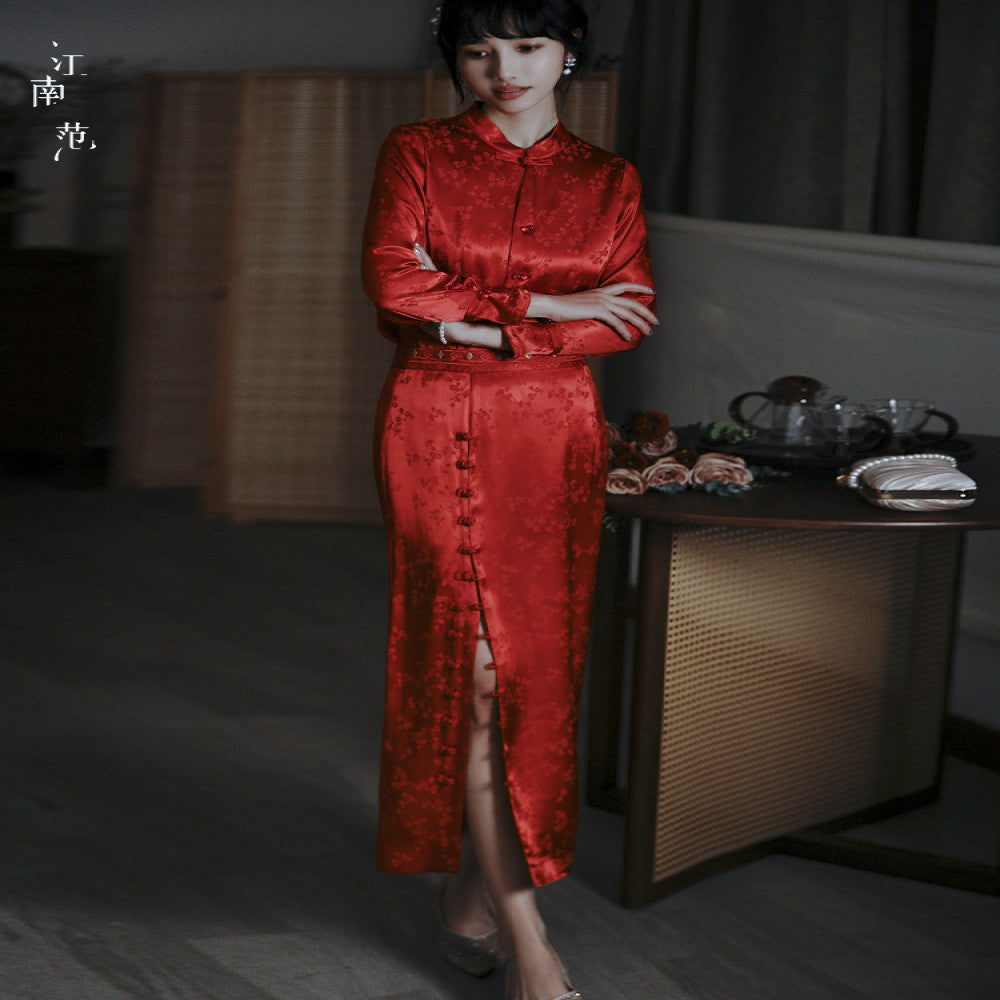 Jiangnan style red Tang suit top new Chinese style improved young style double breasted engagement toast dress can be worn as a small shirt at ordinary times image 2