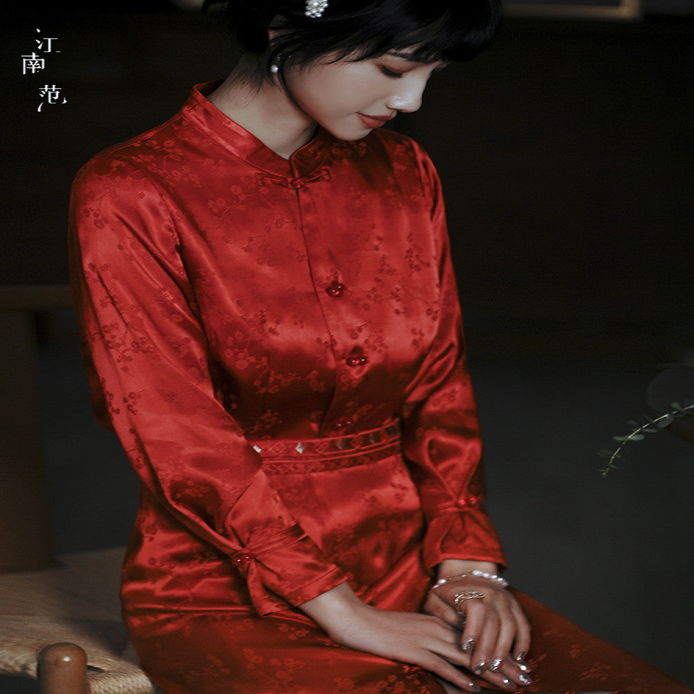 Jiangnan style red Tang suit top new Chinese style improved young style double breasted engagement toast dress can be worn as a small shirt at ordinary times image 4