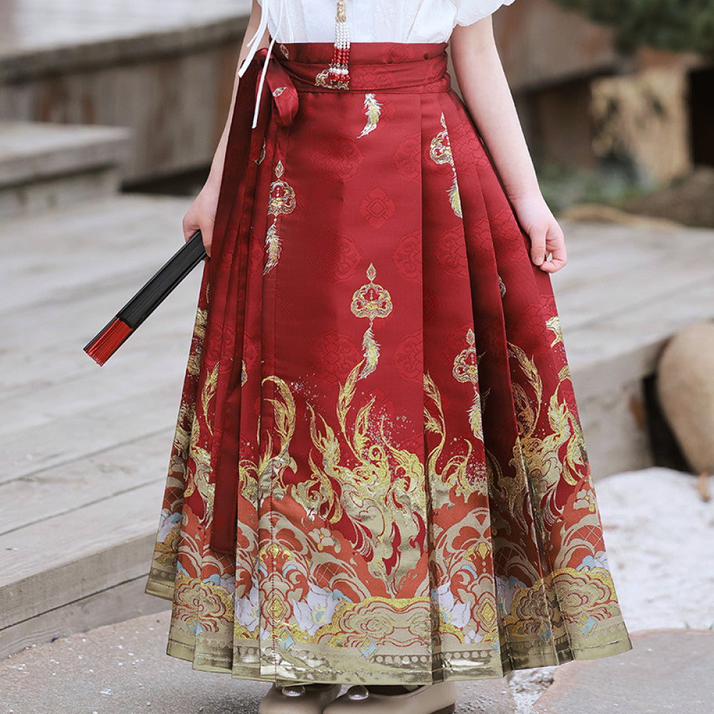 New Chinese style horse face skirt parent child outfit mother daughter Tang outfit Chinese style Hanfu 2025 new summer outfit set red image 26