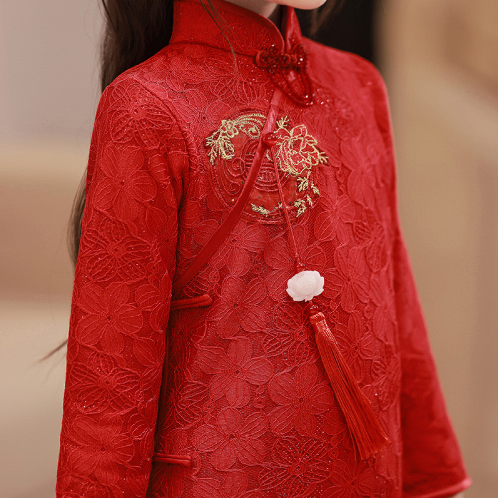 Retro new Chinese style parent child dress cheongsam red New Year dress mother and daughter dress long sleeve spring and autumn 2025 new style high end image 5