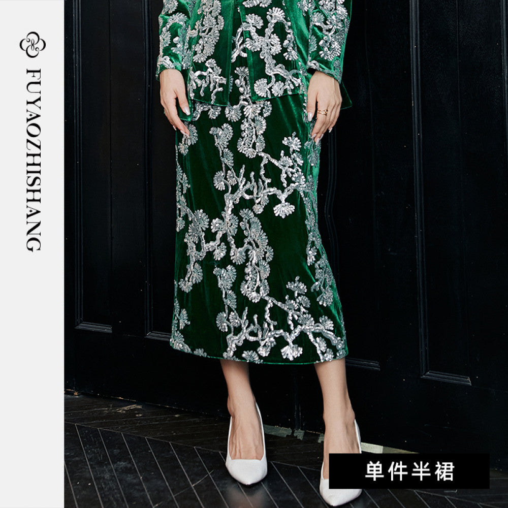 Customized Chinese style heavy beaded sequin suit light luxury velvet Tang suit No returns or exchanges image 20
