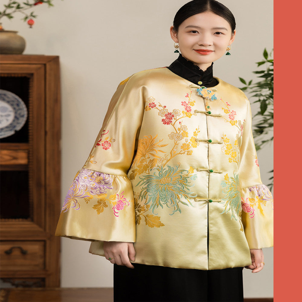 Excluding cost processing price CPP1244 jacquard old satin old fabric retro cotton coat jacket Chinese style jacket winter image 1