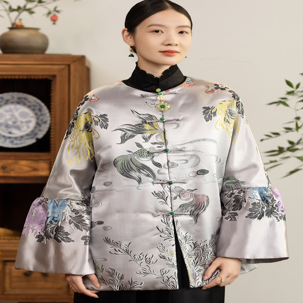 Excluding cost processing price CPP1244 jacquard old satin old fabric retro cotton coat jacket Chinese style jacket winter image 4