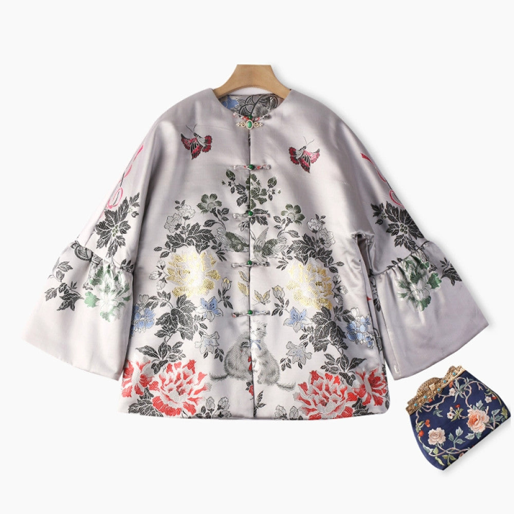 Excluding cost processing price CPP1244 jacquard old satin old fabric retro cotton coat jacket Chinese style jacket winter image 13