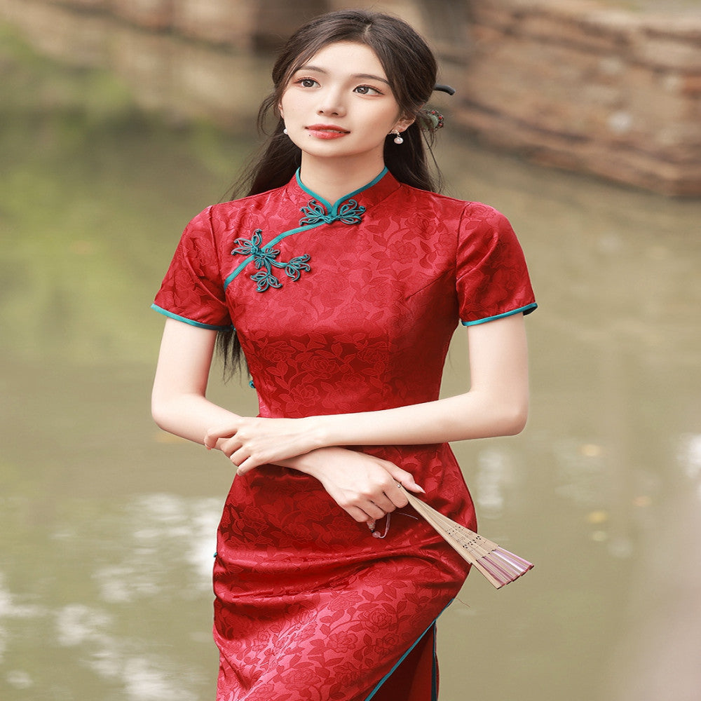 Wanping Guimeng Young style toast dress high end long cheongsam 2025 spring and summer new arrival bride engagement certificate daily image 1