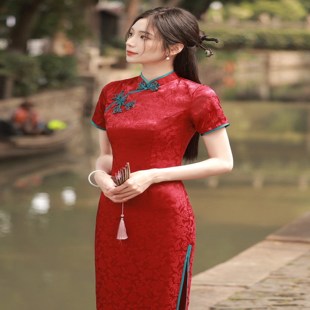 Wanping Guimeng Young style toast dress high end long cheongsam 2025 spring and summer new arrival bride engagement certificate daily image 5