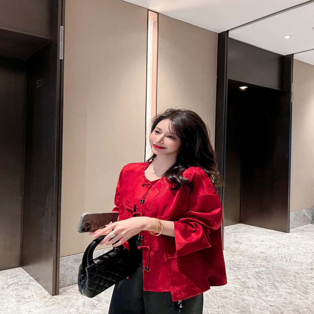 New Chinese style national style buttoned jacket for women in spring and autumn with a high end temperament and retro jacquard improved Tang style top image 3