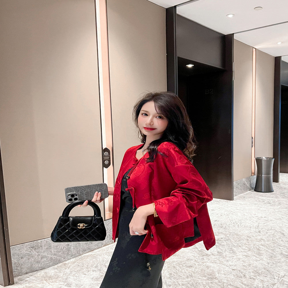 New Chinese style national style buttoned jacket for women in spring and autumn with a high end temperament and retro jacquard improved Tang style top image 4