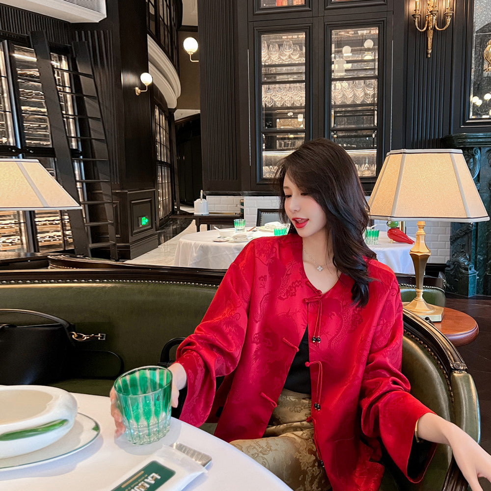 New Chinese style national style buttoned jacket for women in spring and autumn with a high end temperament and retro jacquard improved Tang style top image 11