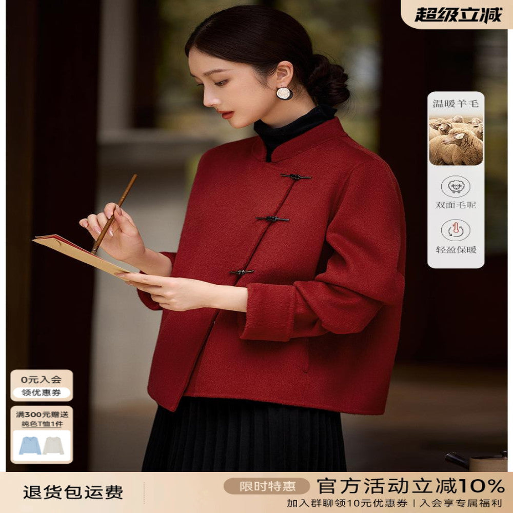 XWI Xinwei New Chinese style red double sided woolen coat for women s autumn and winter wedding dresses suitable for daily wear image 1