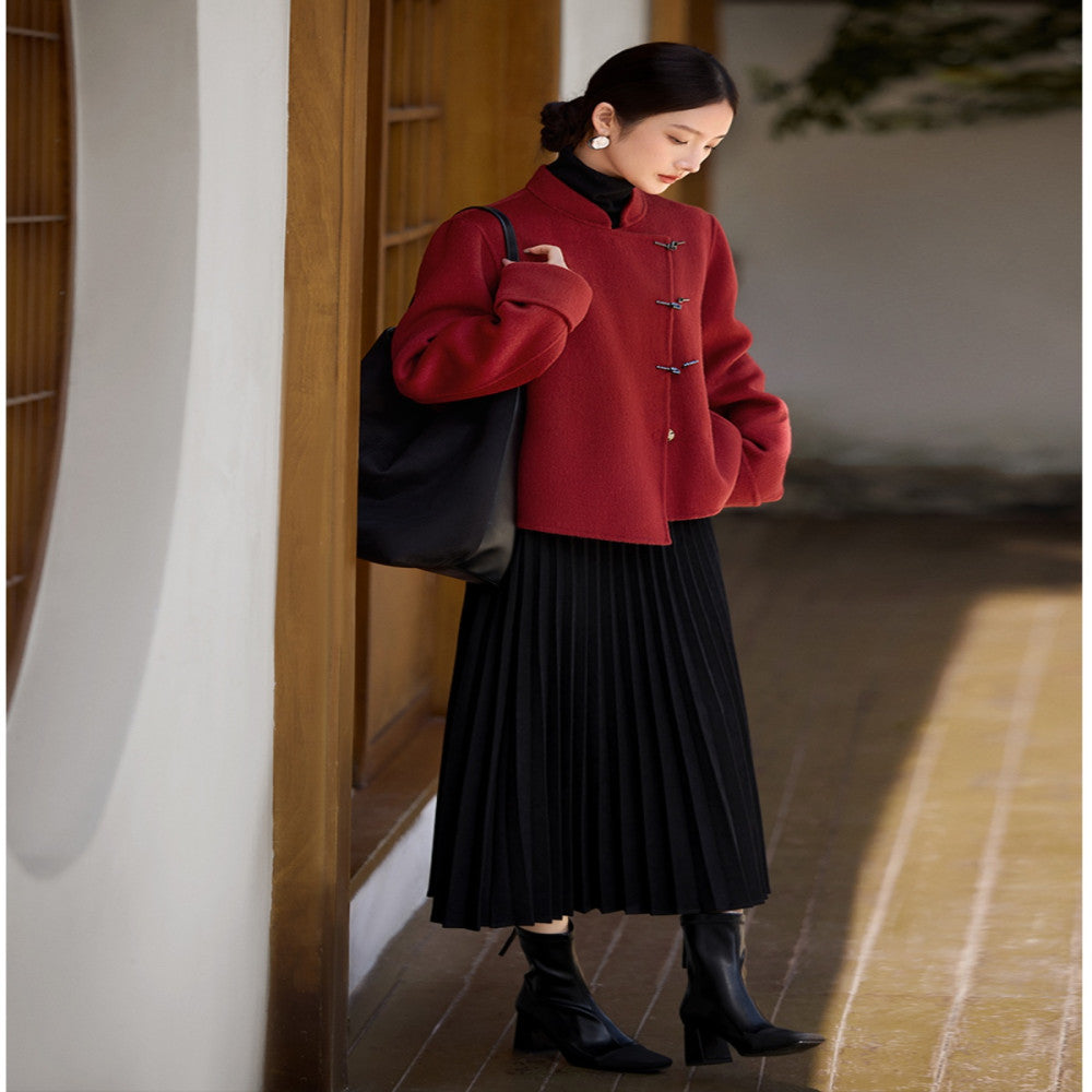 XWI Xinwei New Chinese style red double sided woolen coat for women s autumn and winter wedding dresses suitable for daily wear image 4