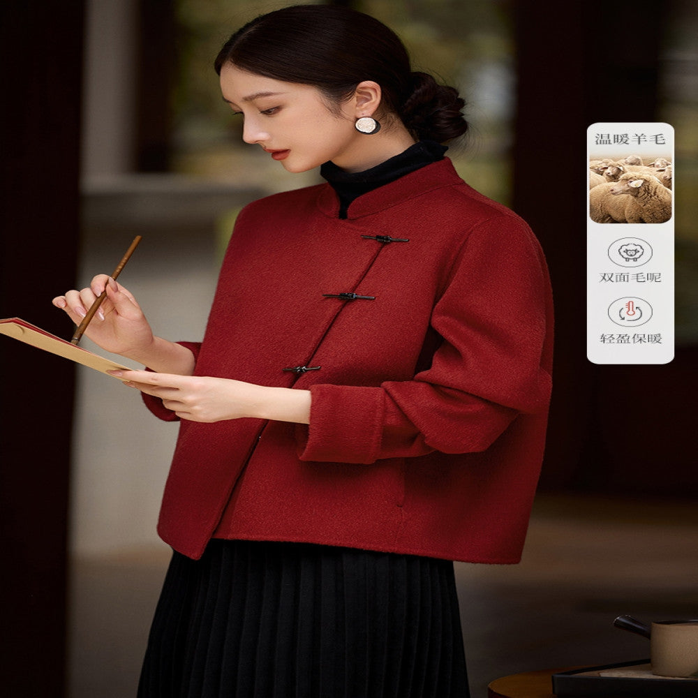 XWI Xinwei New Chinese style red double sided woolen coat for women s autumn and winter wedding dresses suitable for daily wear image 9