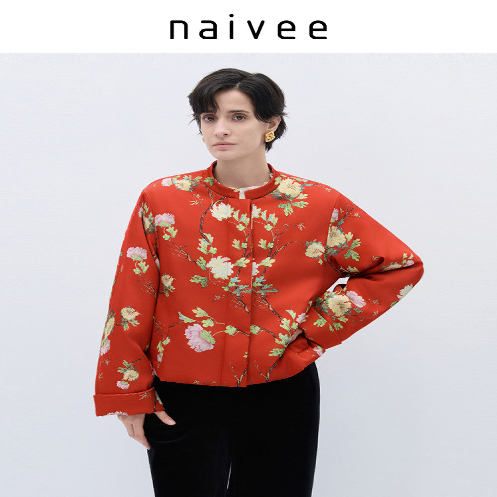 Joyful wishes New Chinese style shopping mall s same style naivee red peony printed New Year cotton clothing for women winter 2025 edition image 5