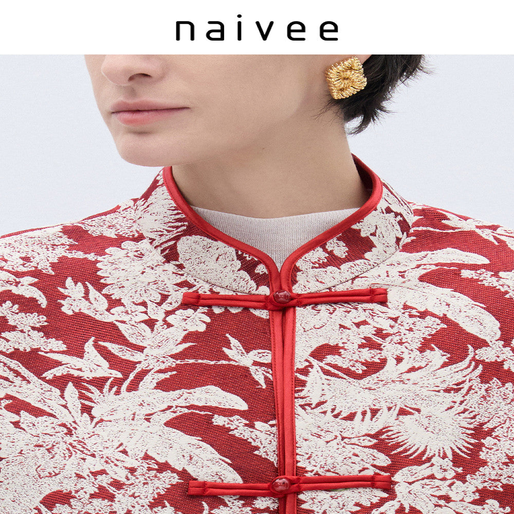 Happy wish new Chinese style naivee Nawei 25 autumn and winter red double breasted jacquard New Year short jacket for women image 3