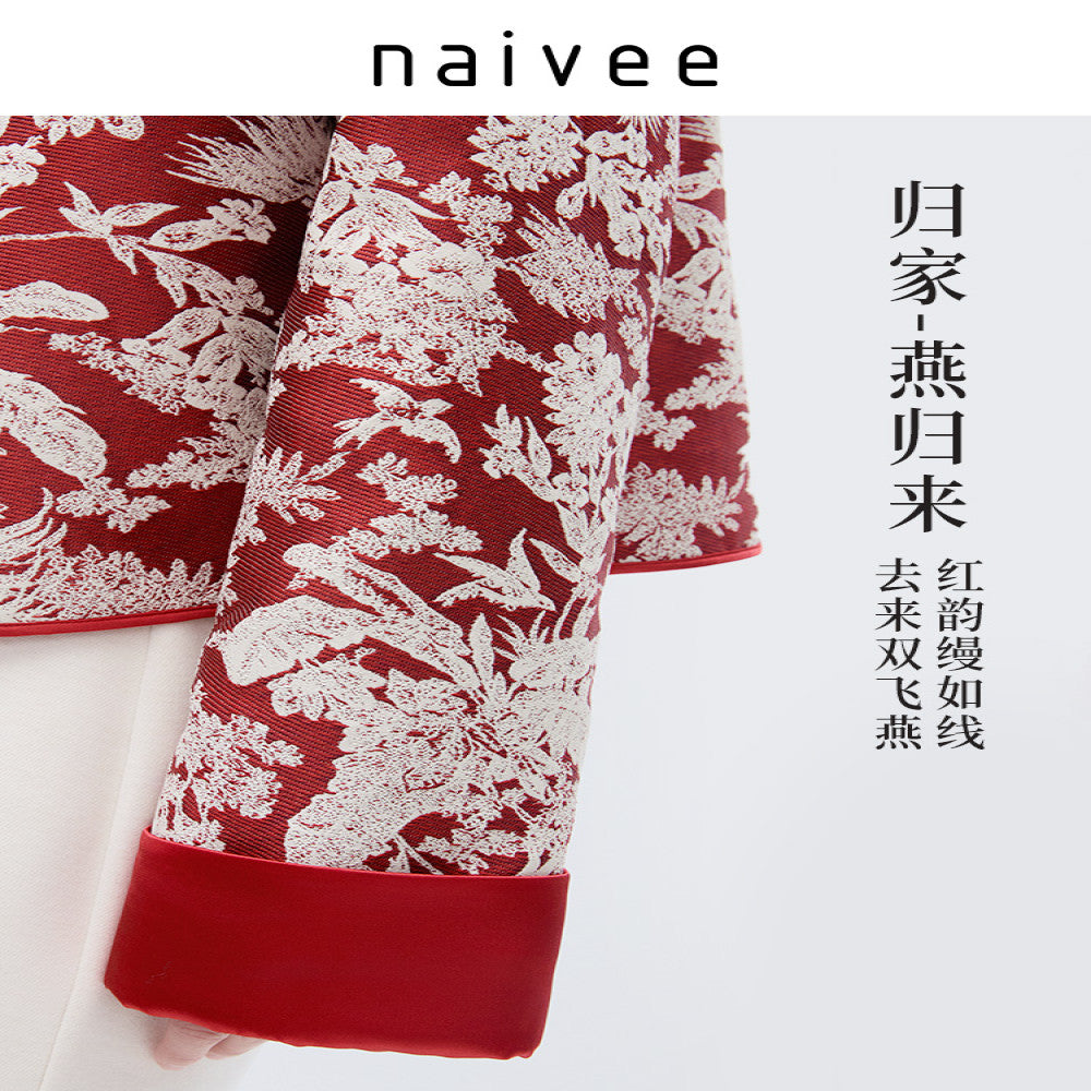 Happy wish new Chinese style naivee Nawei 25 autumn and winter red double breasted jacquard New Year short jacket for women image 4