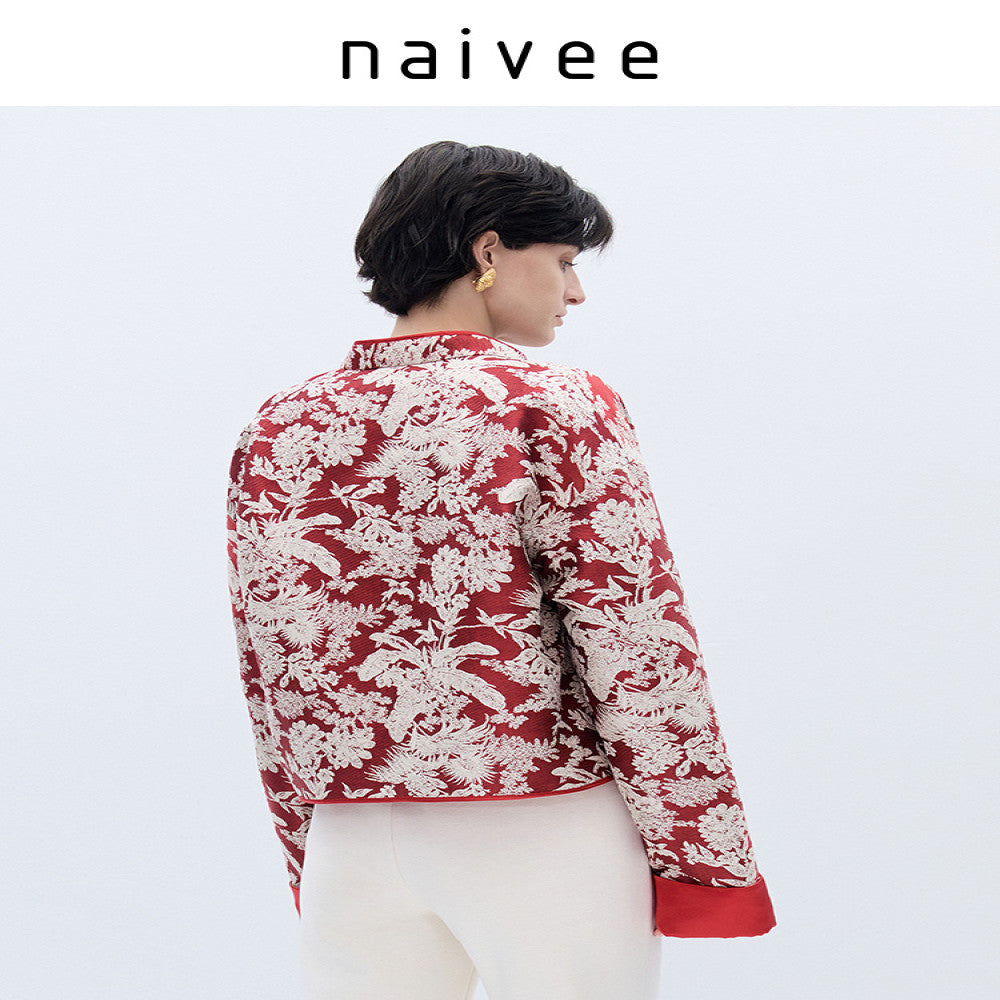 Happy wish new Chinese style naivee Nawei 25 autumn and winter red double breasted jacquard New Year short jacket for women image 5