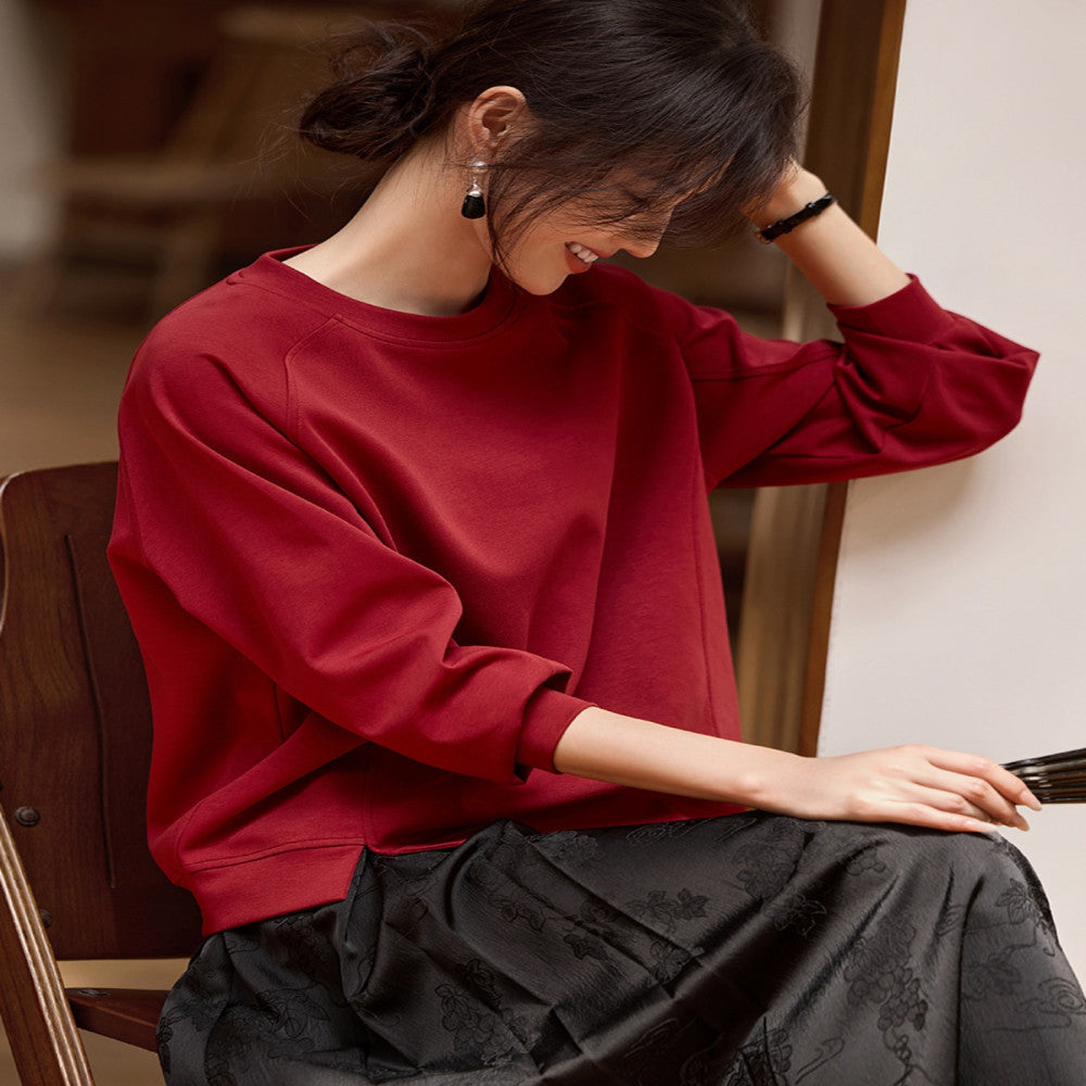 XWI Xinwei New Year Red Benming Year New Chinese Style Sweater Women s 2024 Autumn New Round Neck Pullover Top image 11