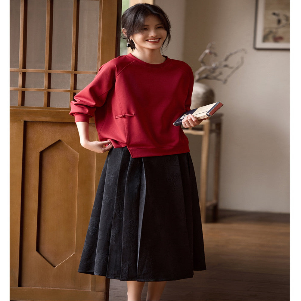 XWI Xinwei New Year Red Benming Year New Chinese Style Sweater Women s 2024 Autumn New Round Neck Pullover Top image 12