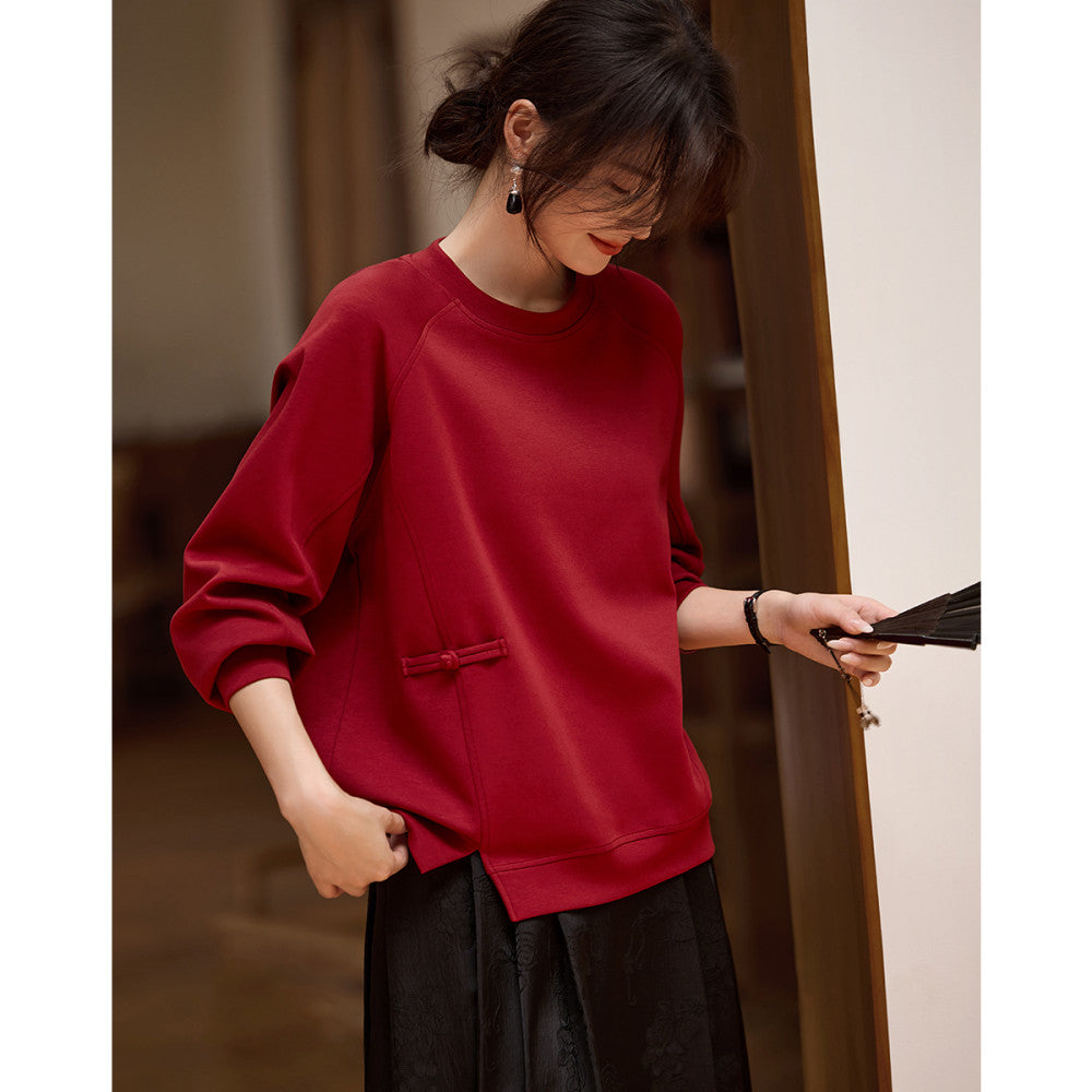 XWI Xinwei New Year Red Benming Year New Chinese Style Sweater Women s 2024 Autumn New Round Neck Pullover Top image 4