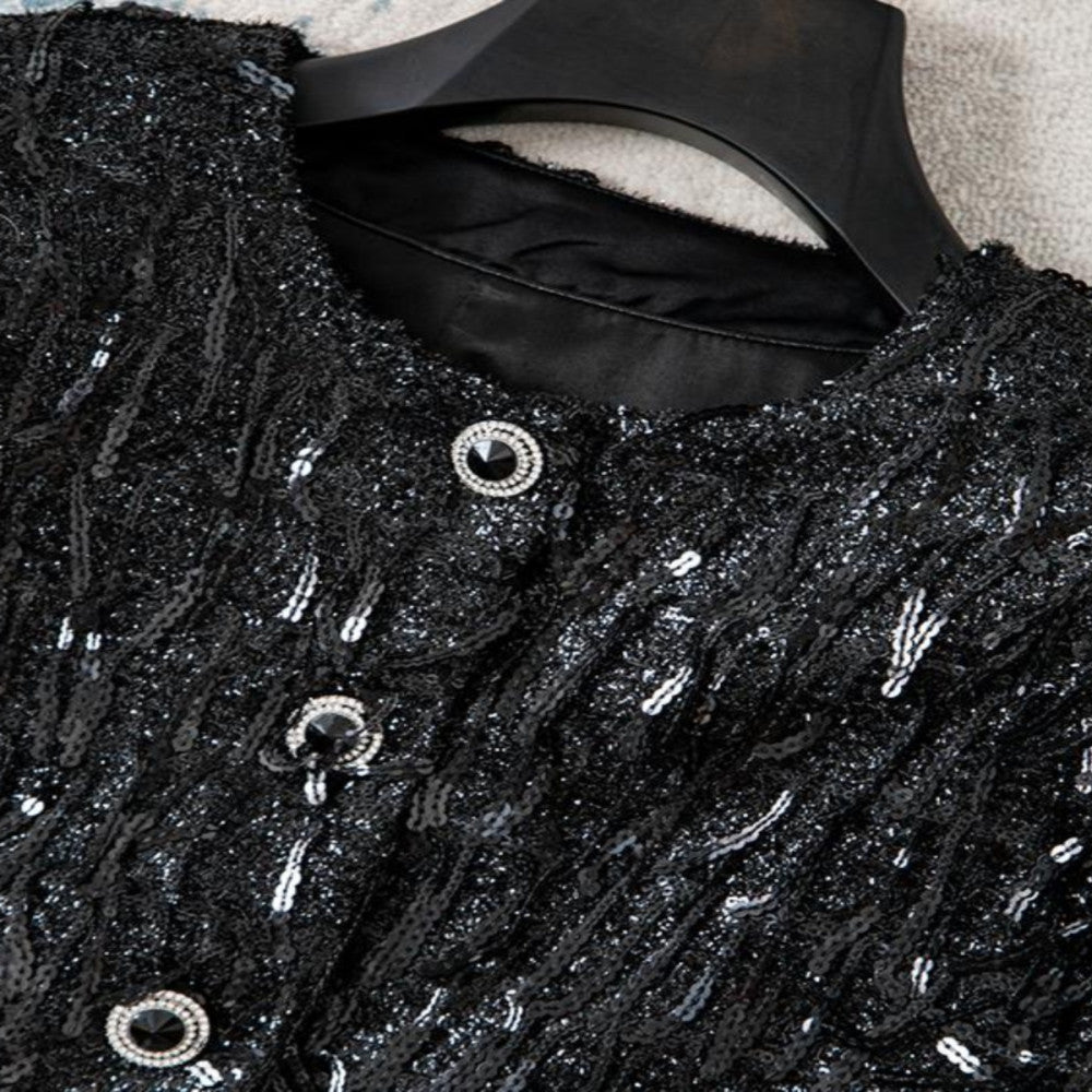 Ostrich feathers are removable sequined tassel French style lady Chanel style jacket for women autumn and winter long sleeves large size image 2