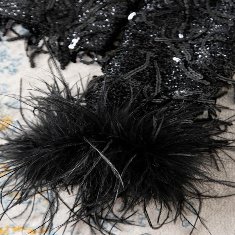 Ostrich feathers are removable sequined tassel French style lady Chanel style jacket for women autumn and winter long sleeves large size image 4