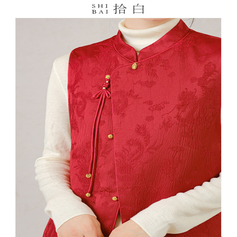 SHIBAI Shibai Hongshangge New Chinese vest red jacquard New Year vest buttoned top New Year s battle robe image 7