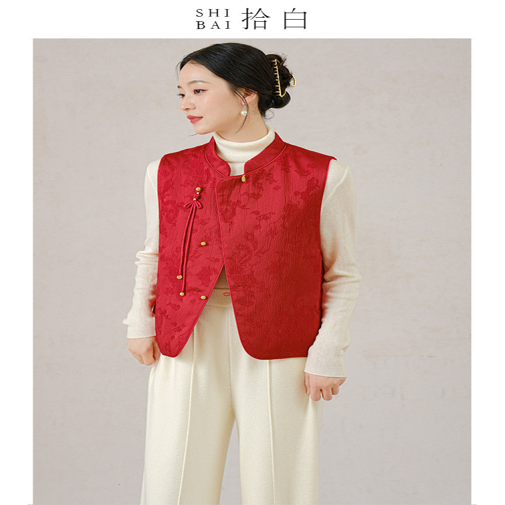 SHIBAI Shibai Hongshangge New Chinese vest red jacquard New Year vest buttoned top New Year s battle robe image 8