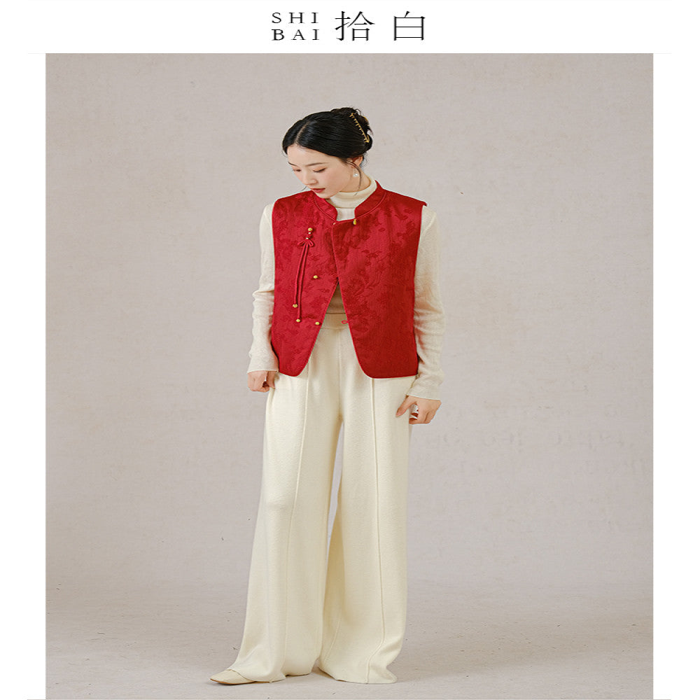 SHIBAI Shibai Hongshangge New Chinese vest red jacquard New Year vest buttoned top New Year s battle robe image 9