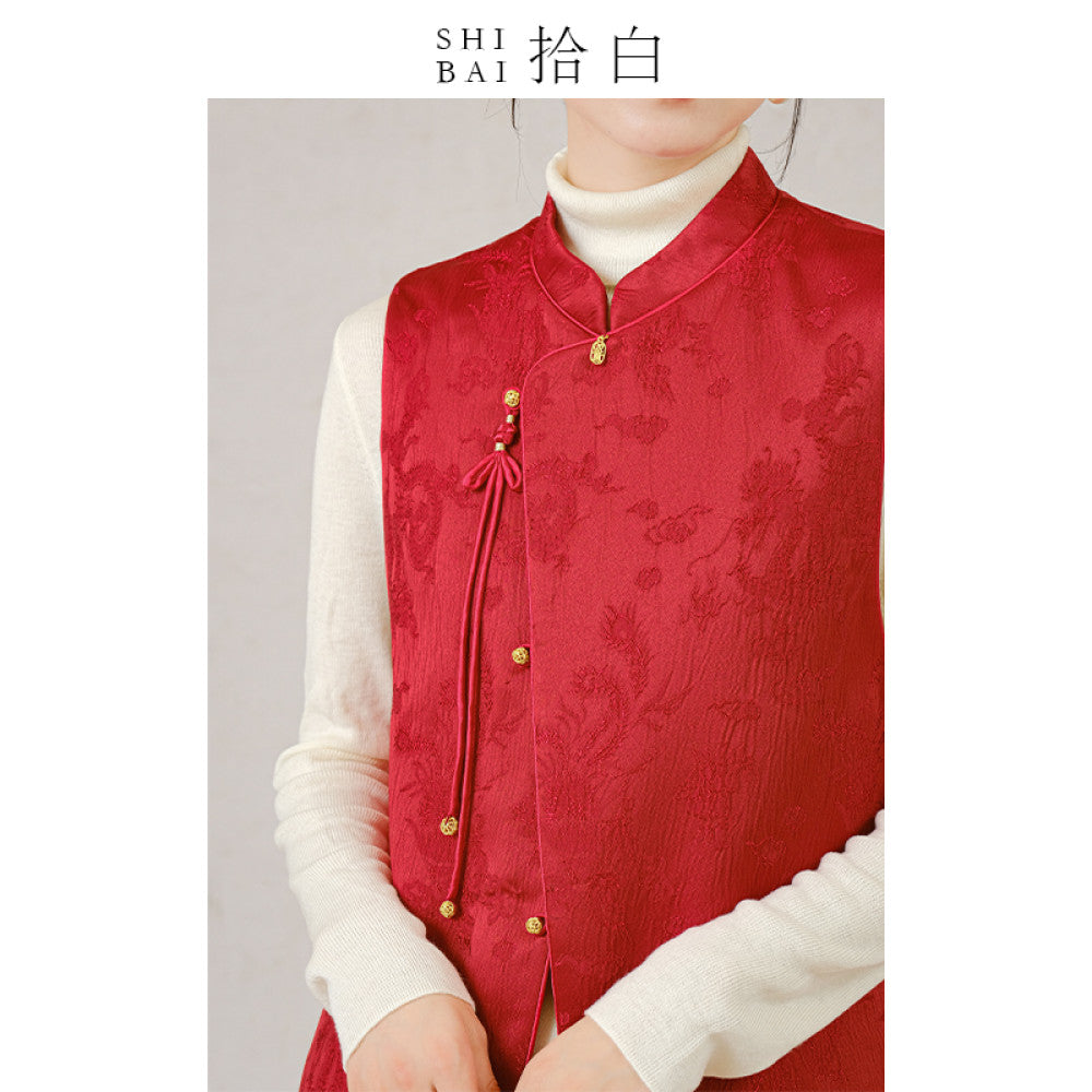 SHIBAI Shibai Hongshangge New Chinese vest red jacquard New Year vest buttoned top New Year s battle robe image 13