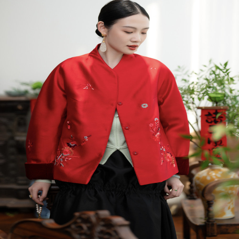2024 New Product PCY2063 New Year s Collection Chinese Embroidered Coat Retro Small Shirt Autumn Winter Cotton Coat Cotton Coat image 2