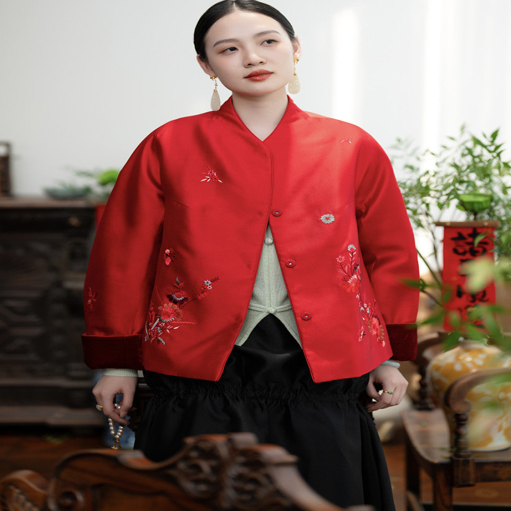 2024 New Product PCY2063 New Year s Collection Chinese Embroidered Coat Retro Small Shirt Autumn Winter Cotton Coat Cotton Coat image 3