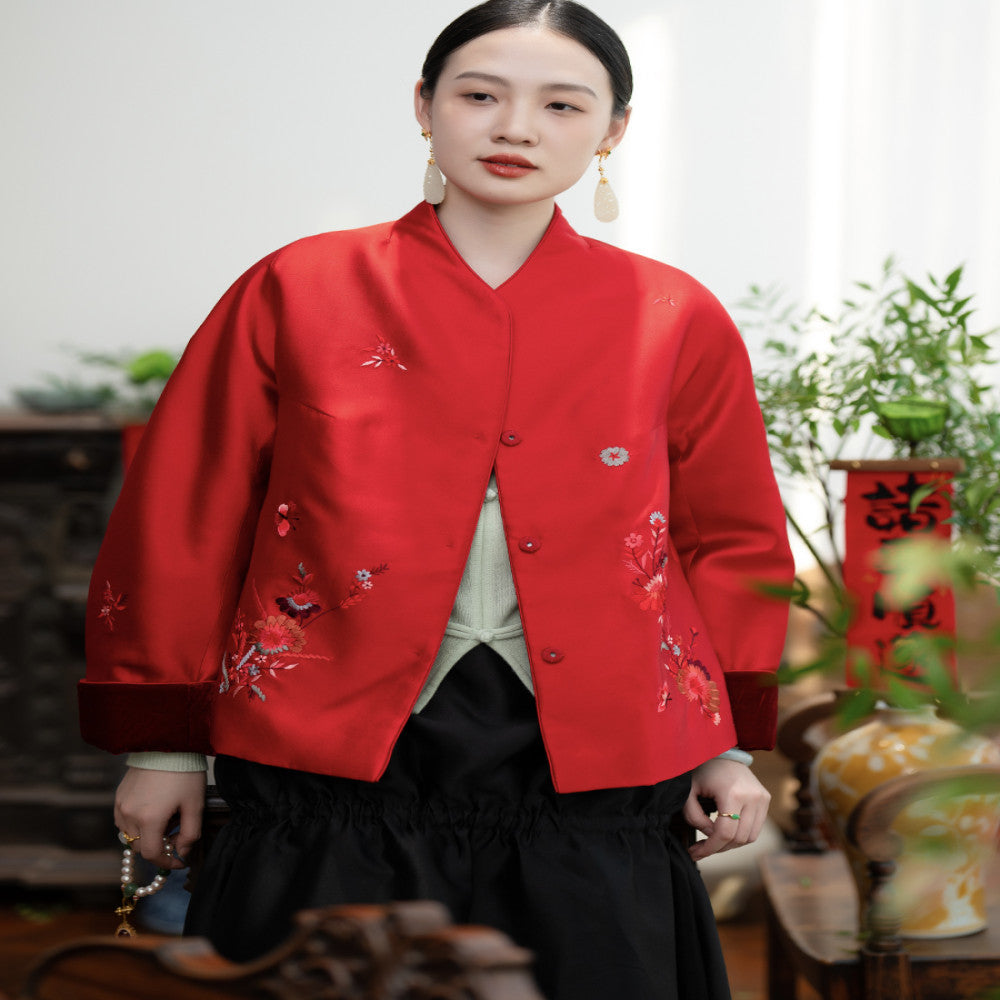 2024 New Product PCY2063 New Year s Collection Chinese Embroidered Coat Retro Small Shirt Autumn Winter Cotton Coat Cotton Coat image 0