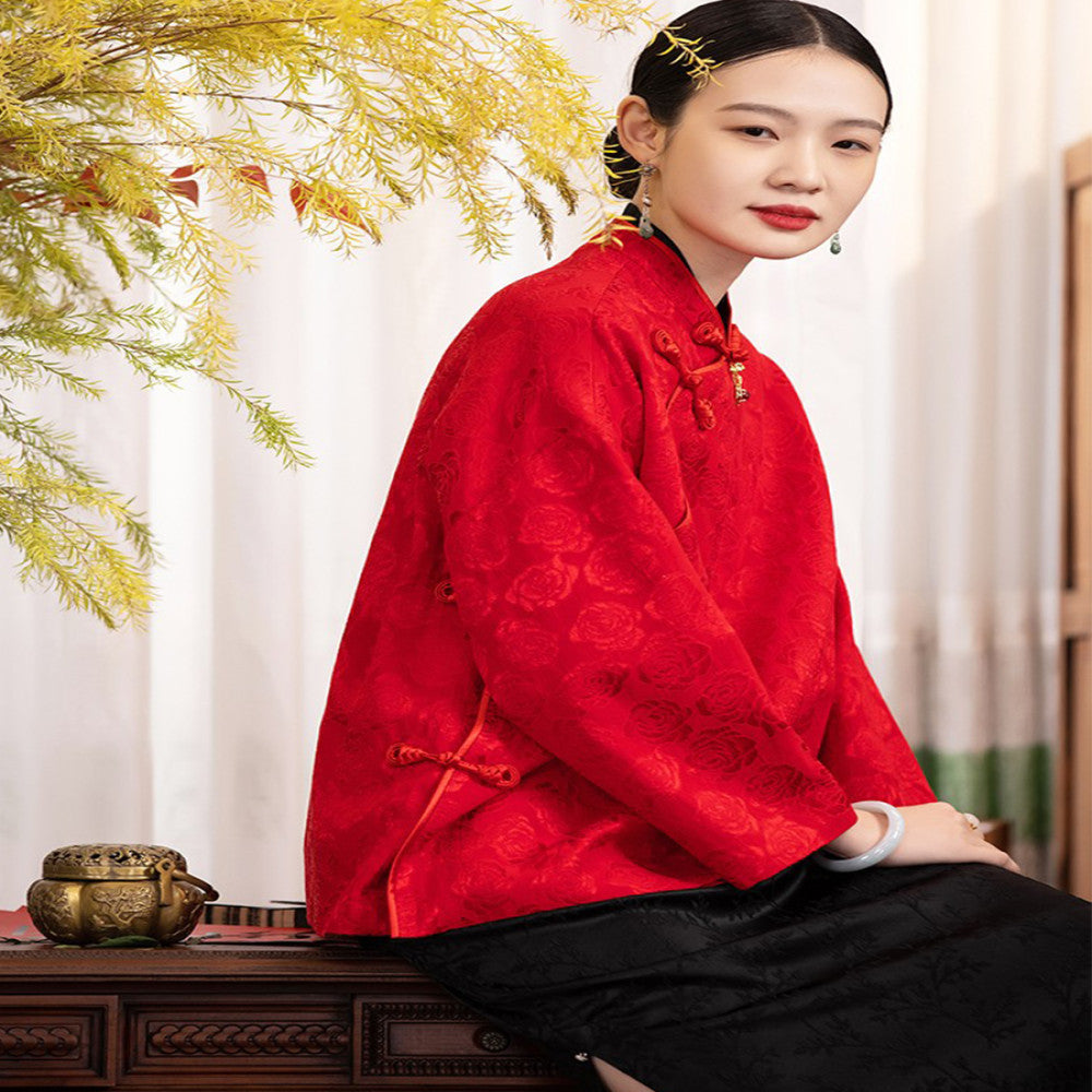 Word of mouth good goods PCY1429 festive lucky coat handmade pipa buckle plate buckle top Chinese style small shirt jacket women s spring and autumn image 1