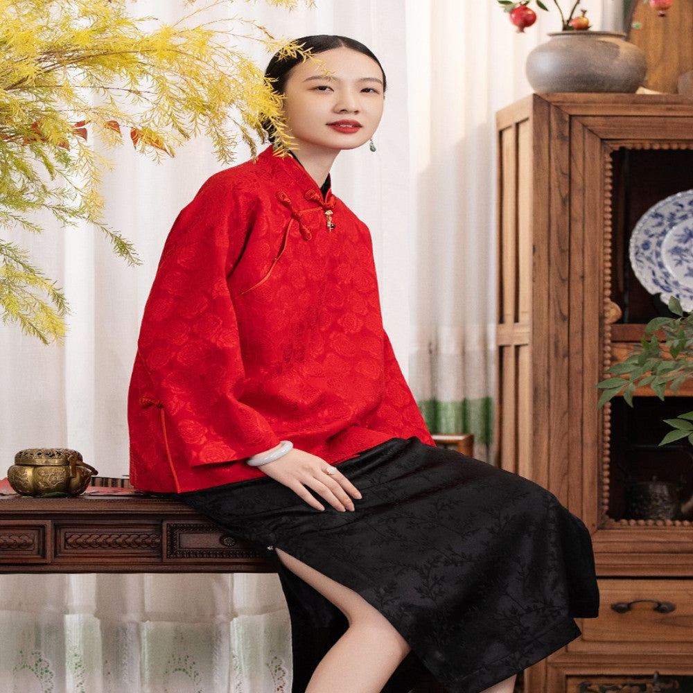 Word of mouth good goods PCY1429 festive lucky coat handmade pipa buckle plate buckle top Chinese style small shirt jacket women s spring and autumn image 2