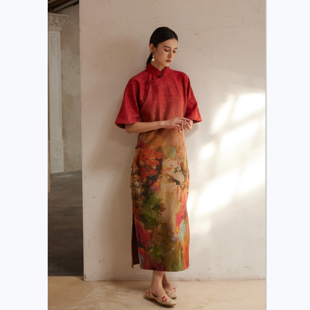 TAORAN Women s New Chinese style Inverted Sleeve Long Cheongsam Skirt Women s Autumn and Winter New Red Bridal Long Toast Dress image 6