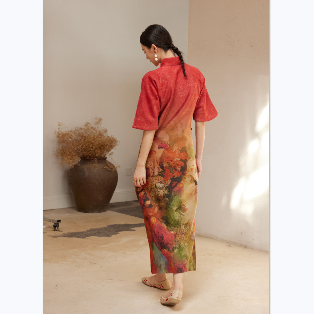 TAORAN Women s New Chinese style Inverted Sleeve Long Cheongsam Skirt Women s Autumn and Winter New Red Bridal Long Toast Dress image 8