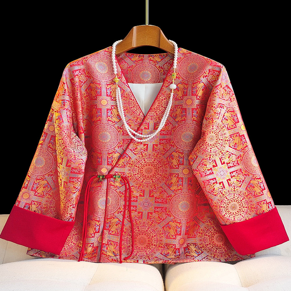 Red New Year s War Robe Vintage National Style Coat Women s Design Sense Small Fashion China Chic Yang Mi Same Chinese Top image 1