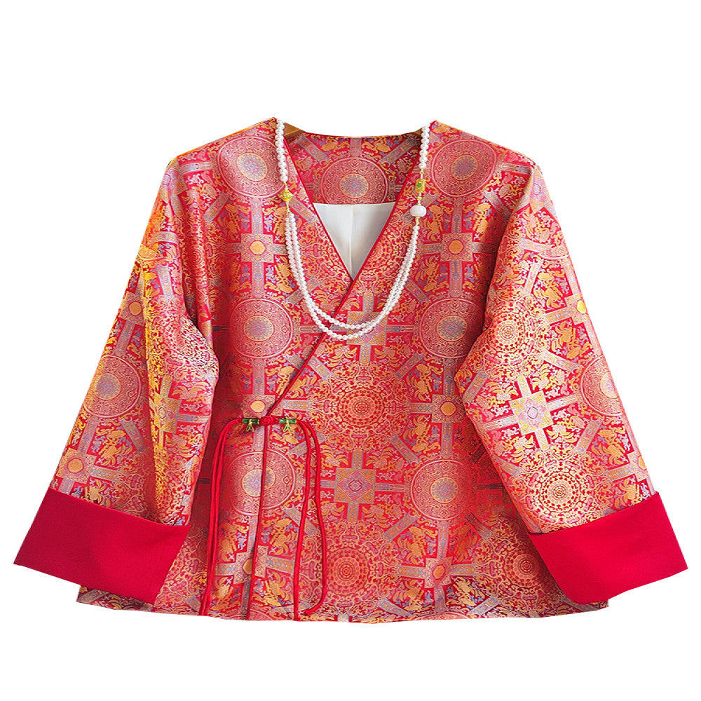 Red New Year s War Robe Vintage National Style Coat Women s Design Sense Small Fashion China Chic Yang Mi Same Chinese Top image 5