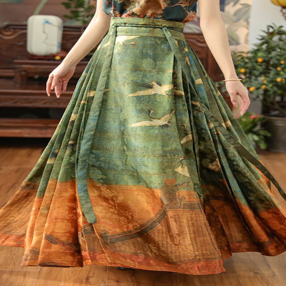 Ruihe Fengnian Red Chinese style mulberry silk silk horse face skirt for women in spring and autumn improved daily half skirt image 2