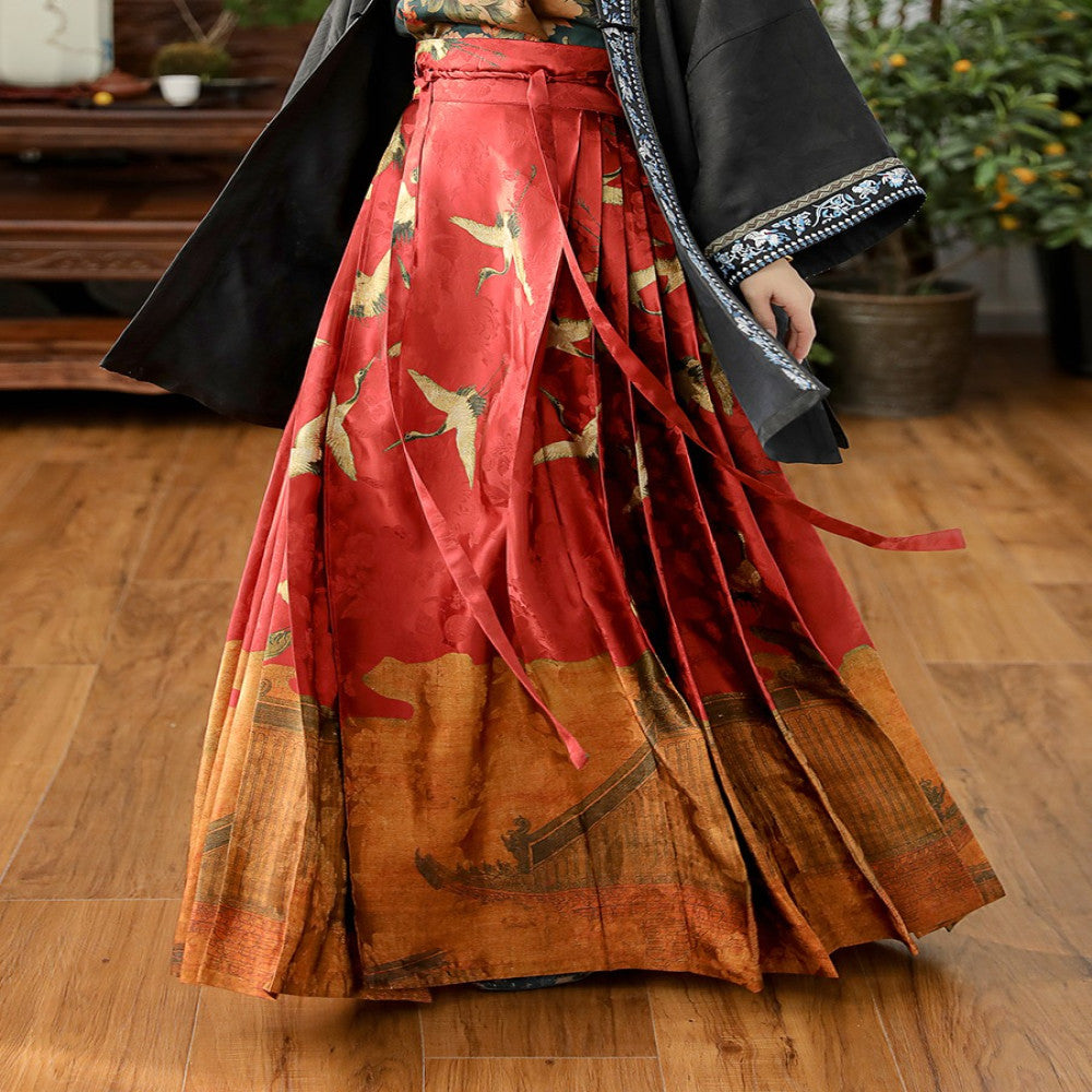 Ruihe Fengnian Red Chinese style mulberry silk silk horse face skirt for women in spring and autumn improved daily half skirt image 0