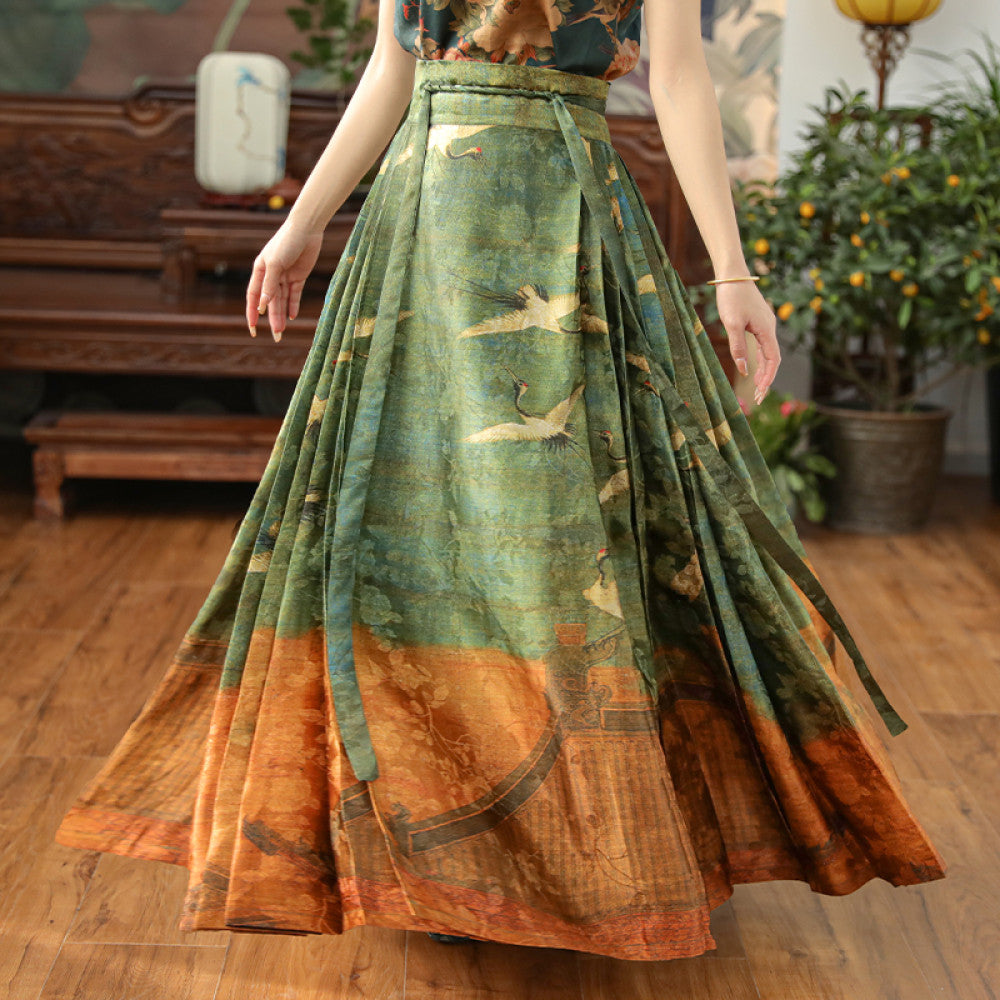 Ruihe Fengnian Red Chinese style mulberry silk silk horse face skirt for women in spring and autumn improved daily half skirt image 6