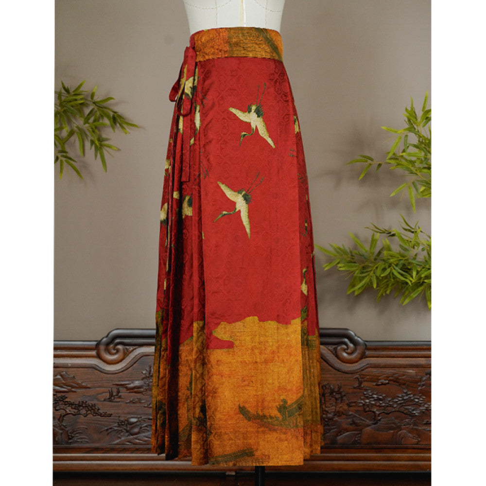 Ruihe Fengnian Red Chinese style mulberry silk silk horse face skirt for women in spring and autumn improved daily half skirt image 17