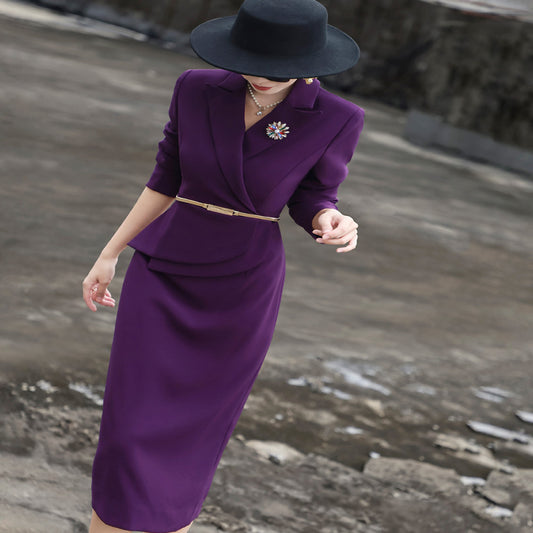 ASAYA3891 | Elegant Purple High-End Suit Dress