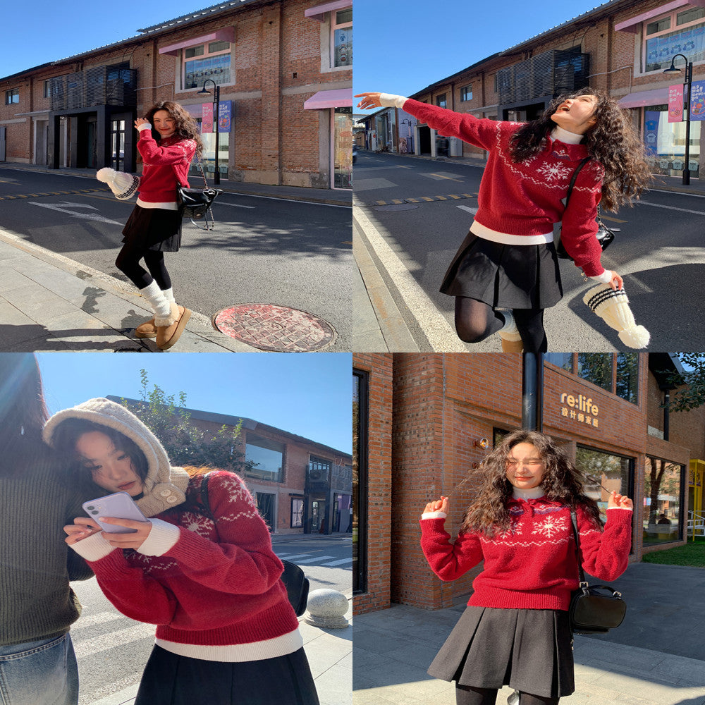 Hello Canon POLO collar snowflake jacquard knitted women s spring and autumn 2025 new loose collar small sweater image 2