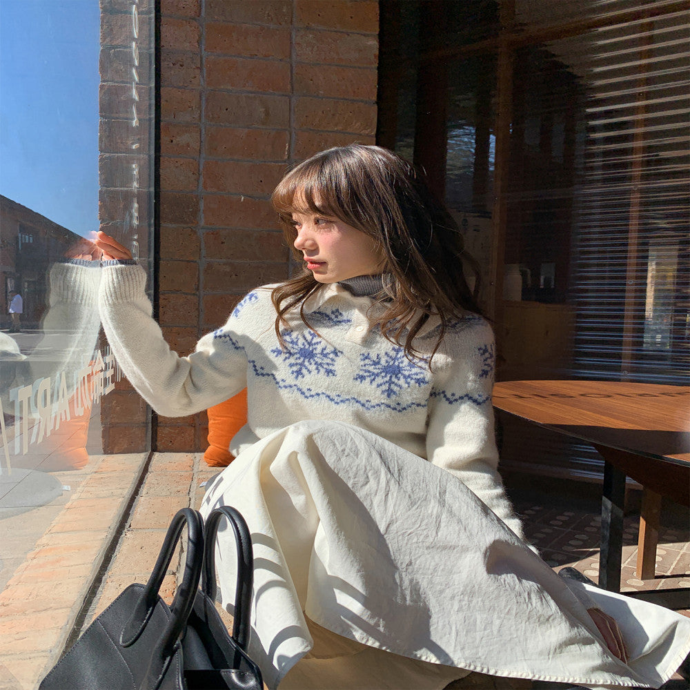 Hello Canon POLO collar snowflake jacquard knitted women s spring and autumn 2025 new loose collar small sweater image 4