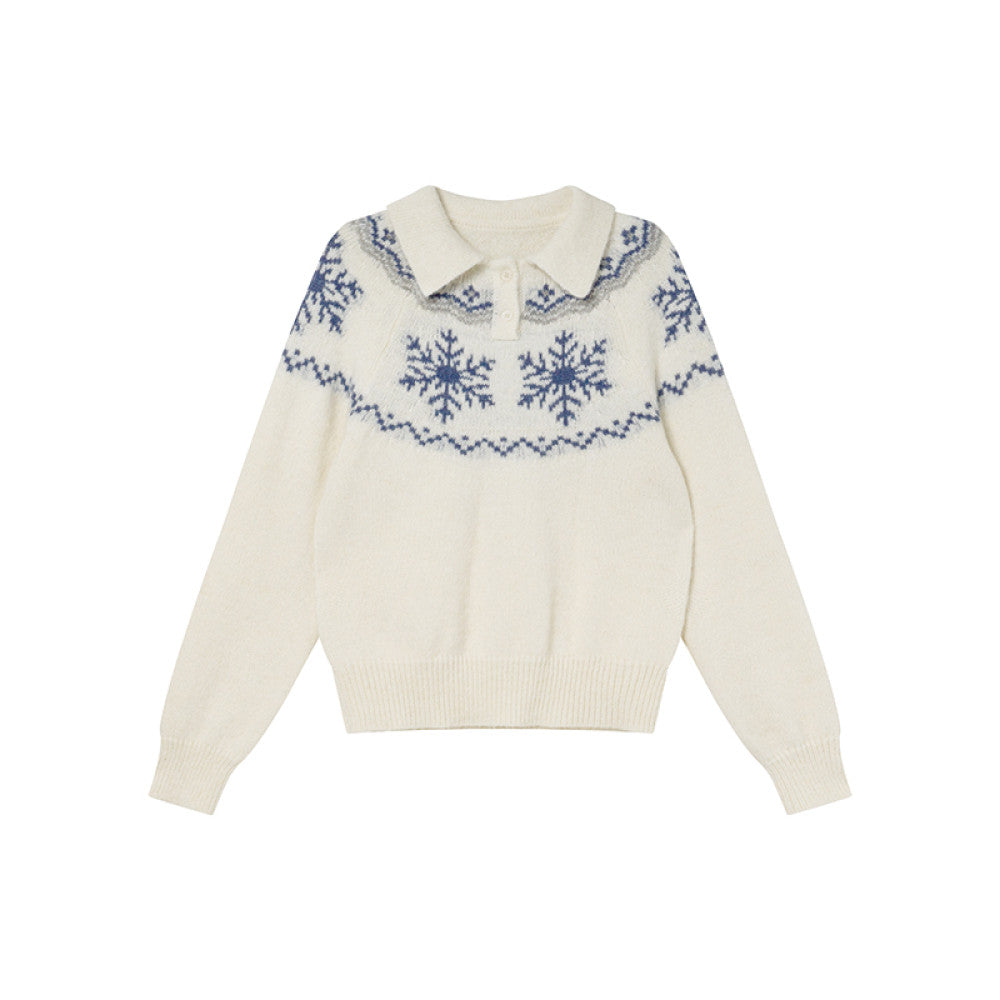 Hello Canon POLO collar snowflake jacquard knitted women s spring and autumn 2025 new loose collar small sweater image 13